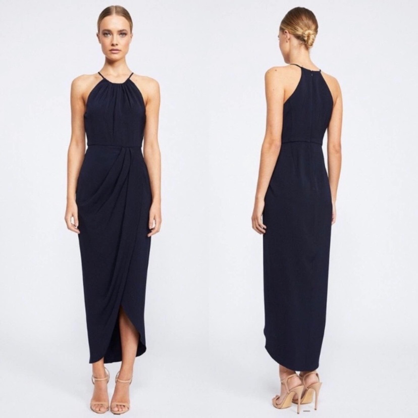 Shona Joy Core High Neck Ruched Navy Dress